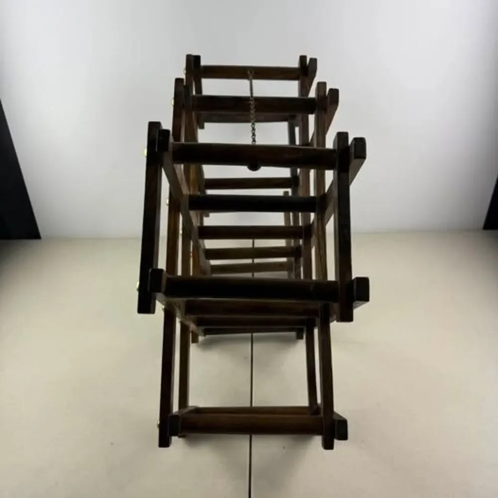 Vintage Wooden Accordion Folding Wine Rack w Brass Accents